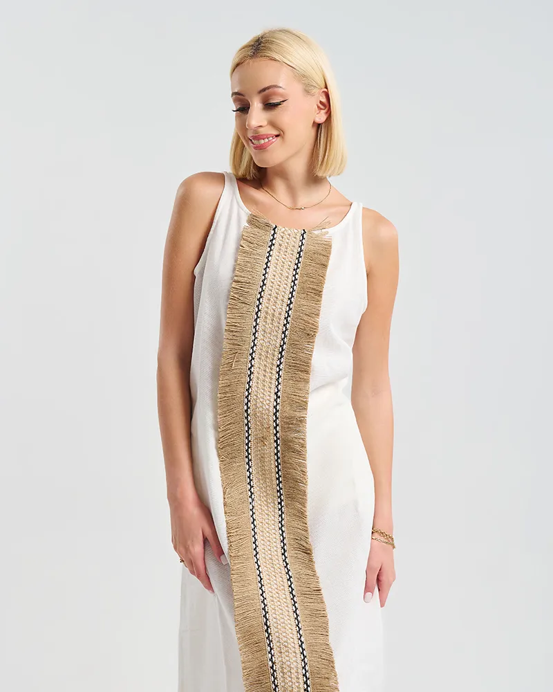 ΜΑΚΡΥ ΦΟΡΕΜΑ ΣΕ ΛΕΥΚΌ ΜΕ ΚΑΦΈ ΛΕΠΤΟΜΕΡΕΙΕΣ ONE SIZE ( 100% COTTON)