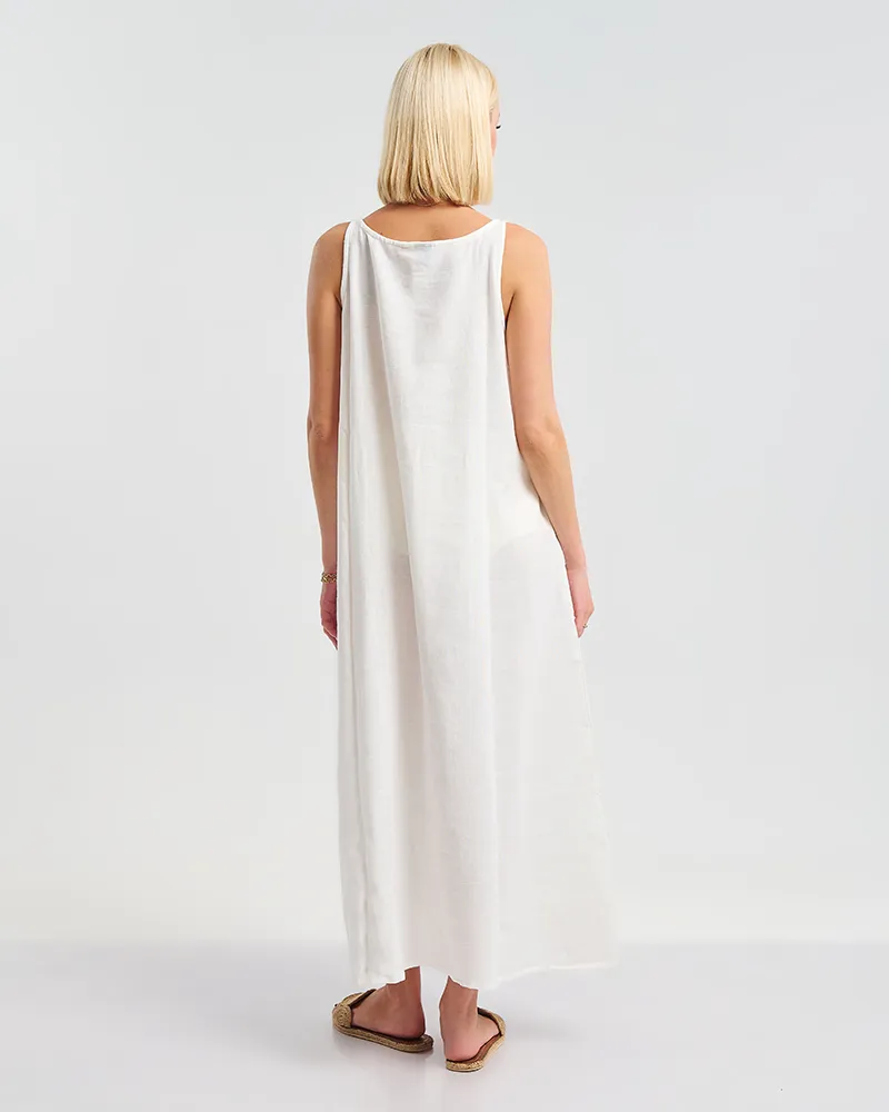 ΜΑΚΡΥ ΦΟΡΕΜΑ ΣΕ ΛΕΥΚΌ ΜΕ ΚΑΦΈ ΛΕΠΤΟΜΕΡΕΙΕΣ ONE SIZE ( 100% COTTON)