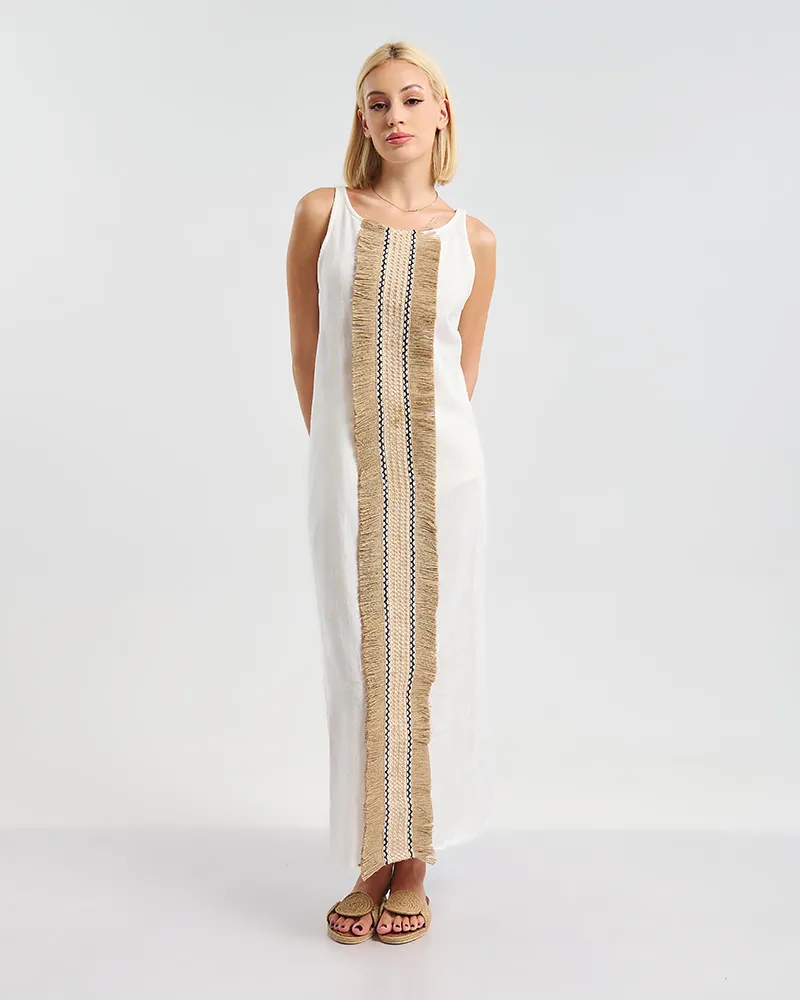 ΜΑΚΡΥ ΦΟΡΕΜΑ ΣΕ ΛΕΥΚΌ ΜΕ ΚΑΦΈ ΛΕΠΤΟΜΕΡΕΙΕΣ ONE SIZE ( 100% COTTON)