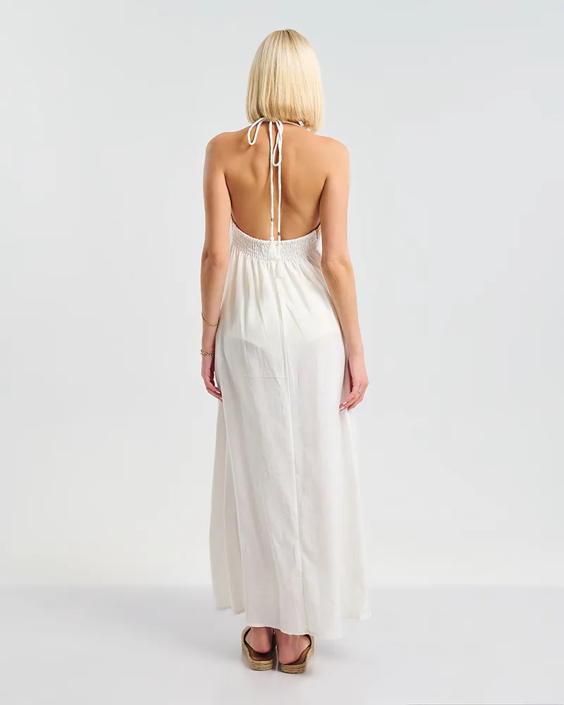 ΜΑΚΡΥ ΦΟΡΕΜΑ ΕΞΩΠΛΑΤΟ ΣΕ ΛΕΥΚΌ ΜΕ ΚΑΦΈ ΚΡΟΣΣΙΑ ONE SIZE ( 100% COTTON)