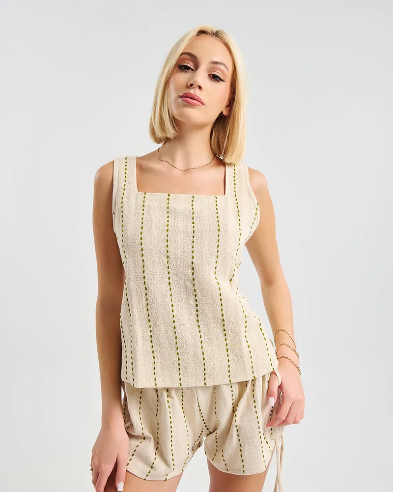 ΜΠΛΟΥΖΑ ΣΕ ΜΠΕΖ ΧΡΩΜΑ ΜΕ ΠΡΑΣΙΝΕΣ ΚΑΘΕΤΕΣ ΡΙΓΕΣ ONE SIZE (100% COTTON)