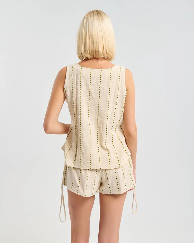 ΜΠΛΟΥΖΑ ΣΕ ΜΠΕΖ ΧΡΩΜΑ ΜΕ ΠΡΑΣΙΝΕΣ ΚΑΘΕΤΕΣ ΡΙΓΕΣ ONE SIZE (100% COTTON)