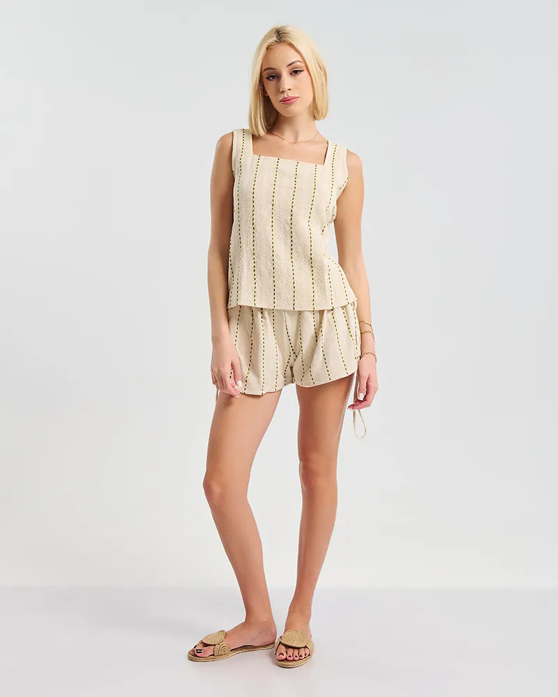 ΜΠΛΟΥΖΑ ΣΕ ΜΠΕΖ ΧΡΩΜΑ ΜΕ ΠΡΑΣΙΝΕΣ ΚΑΘΕΤΕΣ ΡΙΓΕΣ ONE SIZE (100% COTTON)