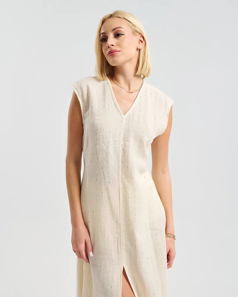 ΦΟΡΕΜΑ ΕΚΡΟΥ ΜΕ ΧΡΥΣΕΣ ΛΕΠΤΟΜΕΡΕΙΕΣ ONE SIZE ( 100% COTTON)