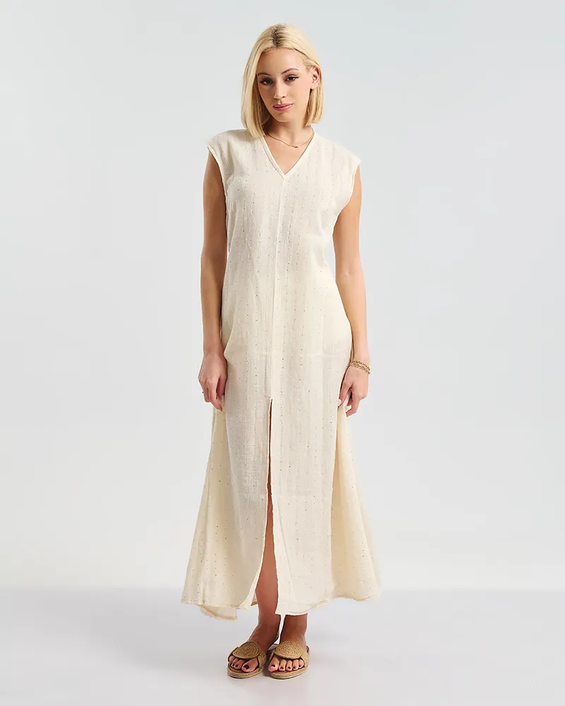 ΦΟΡΕΜΑ ΕΚΡΟΥ ΜΕ ΧΡΥΣΕΣ ΛΕΠΤΟΜΕΡΕΙΕΣ ONE SIZE ( 100% COTTON)