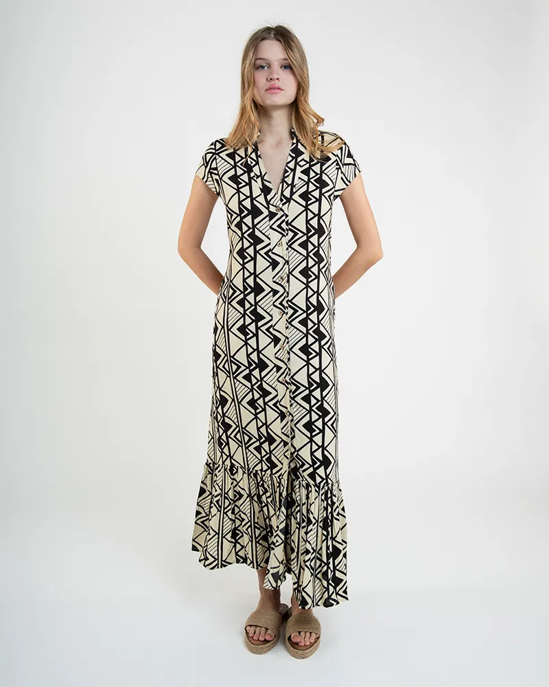 ΦΟΡΕΜΑ ΜΑΚΡΥ ΣΕ ΛΕΥKO/ΜΑΥΡΟ ΜΕ ΛΕΠΤΟΜΕΡΕΙΕΣ ΚΟΥΜΠΙΑ ONE SIZE  (100% RAYON)