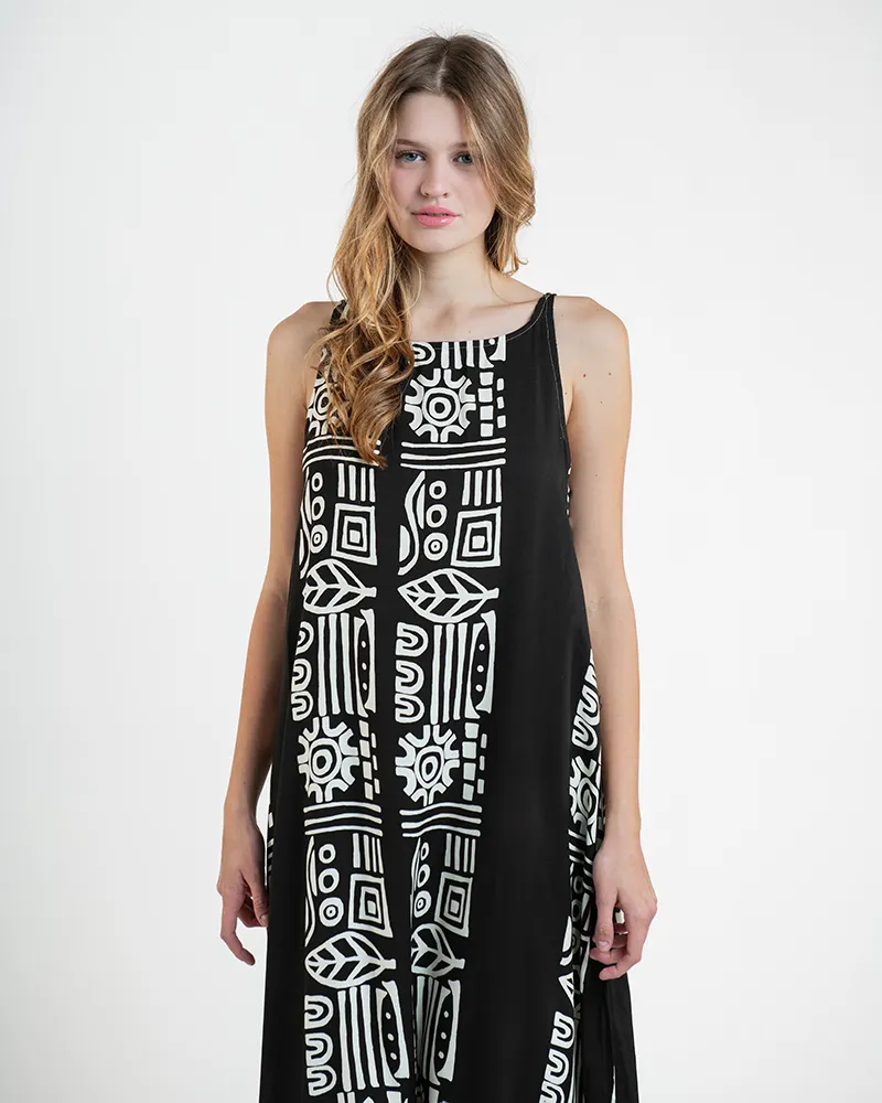 ΦΟΡΕΜΑ ΜΑΚΡΥ ΣΕ ΜΑΥΡΟ ΜΕ ΛΕΥΚΑ ΣΧΕΔΙΑ ONE SIZE  (100% RAYON)