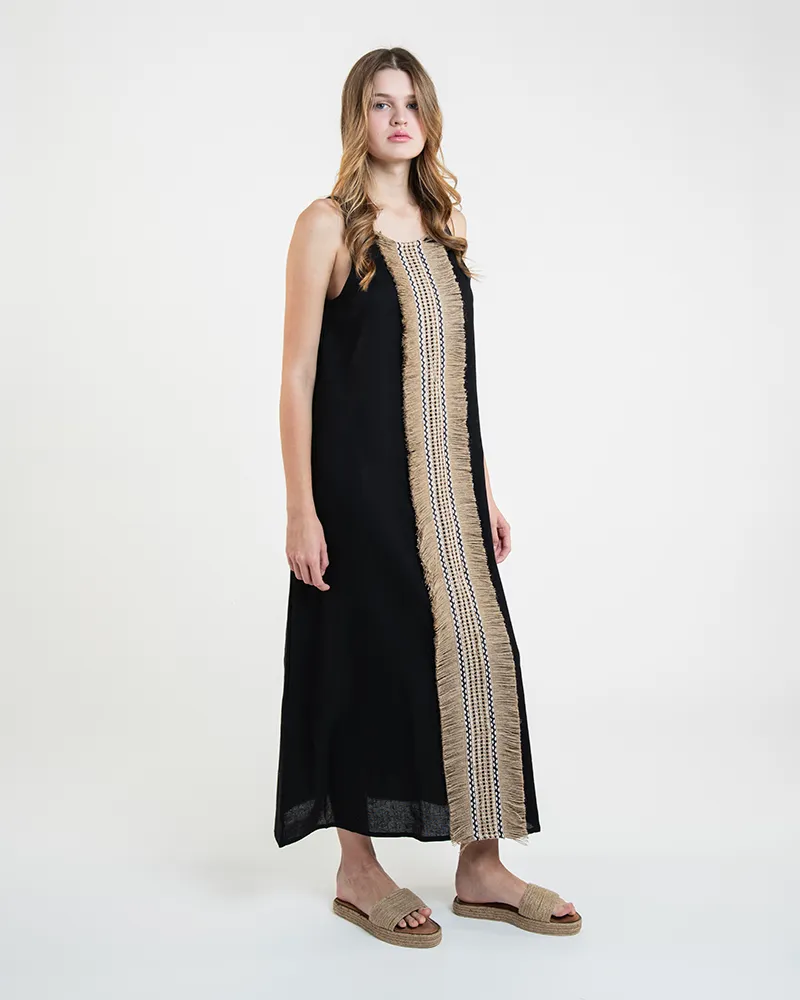 ΜΑΚΡΥ ΦΟΡΕΜΑ ΣΕ ΜΑΥΡΟ ΜΕ ΚΑΦΈ ΛΕΠΤΟΜΕΡΕΙΕΣ ONE SIZE ( 100% COTTON)