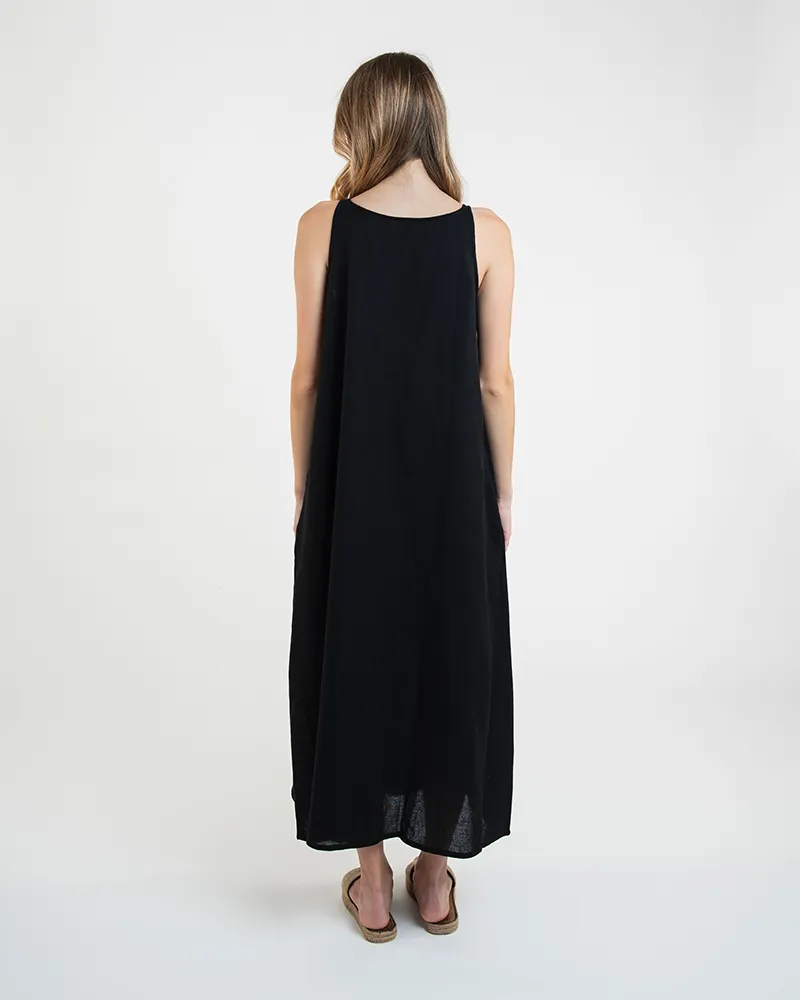 ΜΑΚΡΥ ΦΟΡΕΜΑ ΣΕ ΜΑΥΡΟ ΜΕ ΚΑΦΈ ΛΕΠΤΟΜΕΡΕΙΕΣ ONE SIZE ( 100% COTTON)