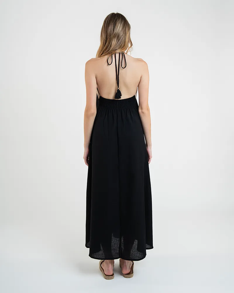 ΜΑΚΡΥ ΦΟΡΕΜΑ ΕΞΩΠΛΑΤΟ ΣΕ ΜΑΥΡΟ ΜΕ ΚΑΦΈ ΚΡΟΣΣΙΑ ONE SIZE ( 100% COTTON)