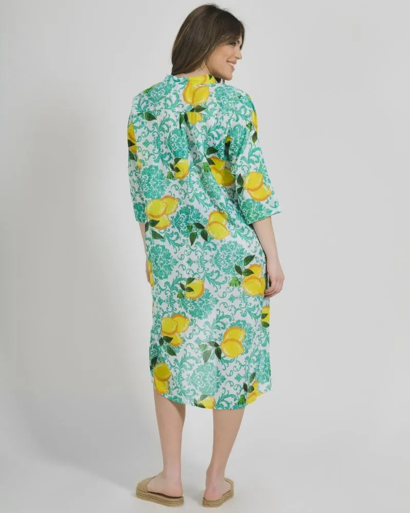 ΠΟΥΚΑΜΙΣΑ ΜΑΚΡΙΑ ΛΕΥΚΟ/ΠΡΑΣΙΝΟ ΜΕ ΛΕΜΟΝΙΑ ONE SIZE ( 100% COTTON)