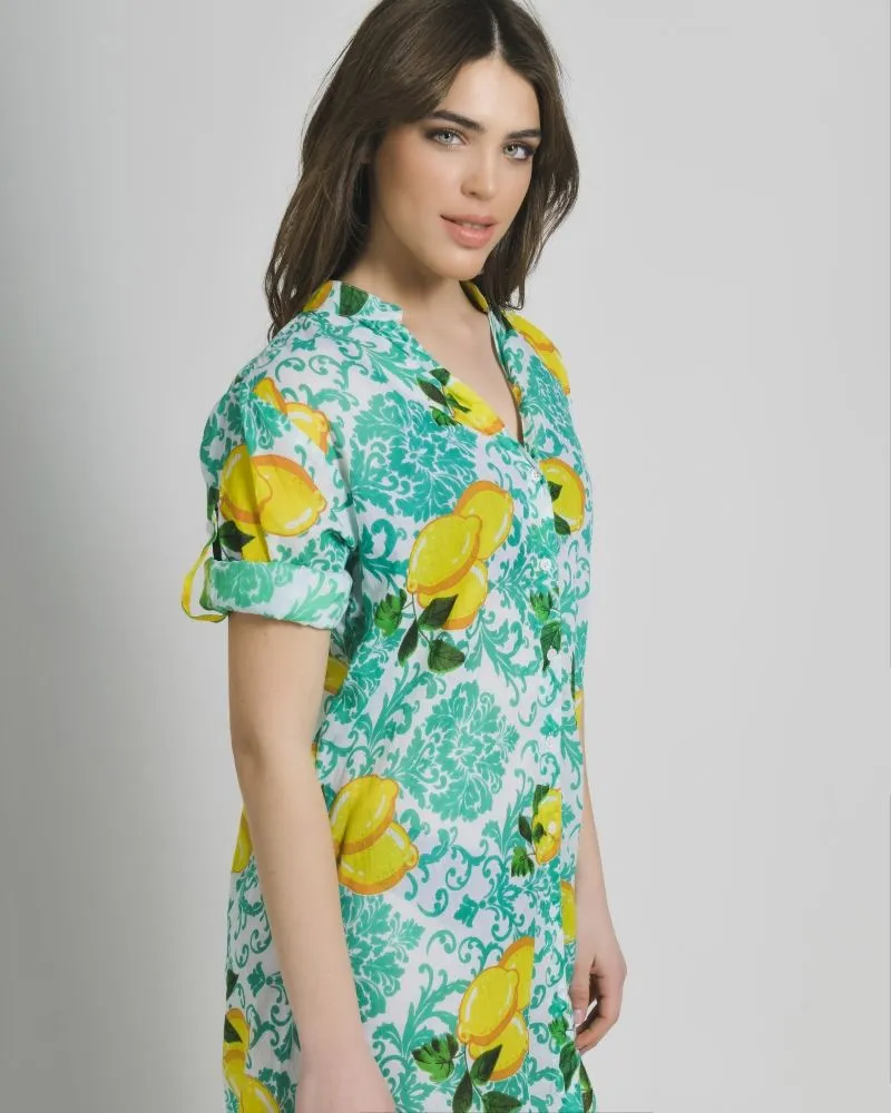 ΠΟΥΚΑΜΙΣΑ ΜΑΚΡΙΑ ΛΕΥΚΟ/ΠΡΑΣΙΝΟ ΜΕ ΛΕΜΟΝΙΑ ONE SIZE ( 100% COTTON)