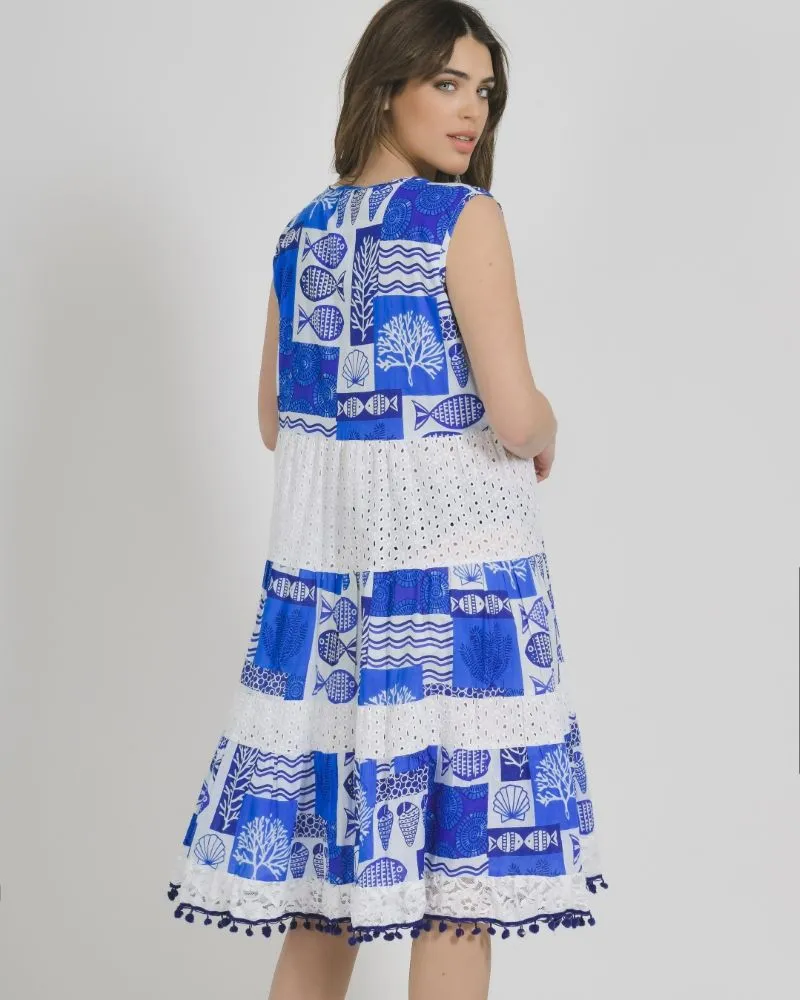 ΦΟΡΕΜΑ ΑΜΑΝΙΚΟ ΜΠΛΕ ΛΕΥΚΟ ΜΕ ΨΑΡΙΑ S/M ( 100% COTTON)