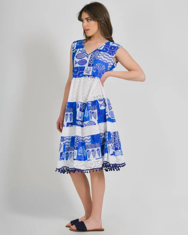 ΦΟΡΕΜΑ ΑΜΑΝΙΚΟ ΜΠΛΕ ΛΕΥΚΟ ΜΕ ΨΑΡΙΑ S/M ( 100% COTTON)