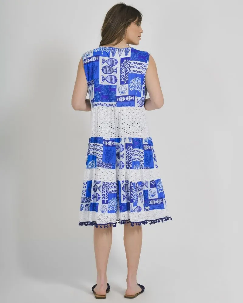 ΦΟΡΕΜΑ ΑΜΑΝΙΚΟ ΜΠΛΕ ΛΕΥΚΟ ΜΕ ΨΑΡΙΑ S/M ( 100% COTTON)