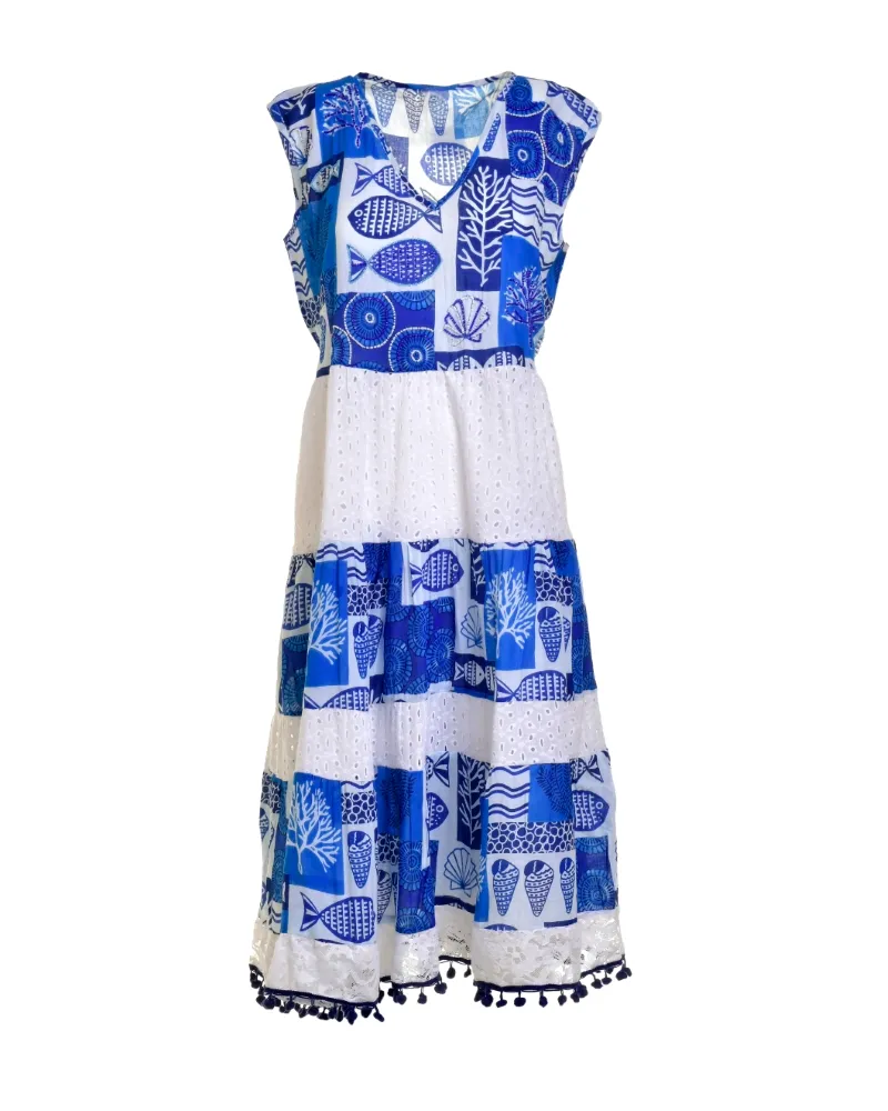 ΦΟΡΕΜΑ ΑΜΑΝΙΚΟ ΜΠΛΕ ΛΕΥΚΟ ΜΕ ΨΑΡΙΑ S/M ( 100% COTTON)