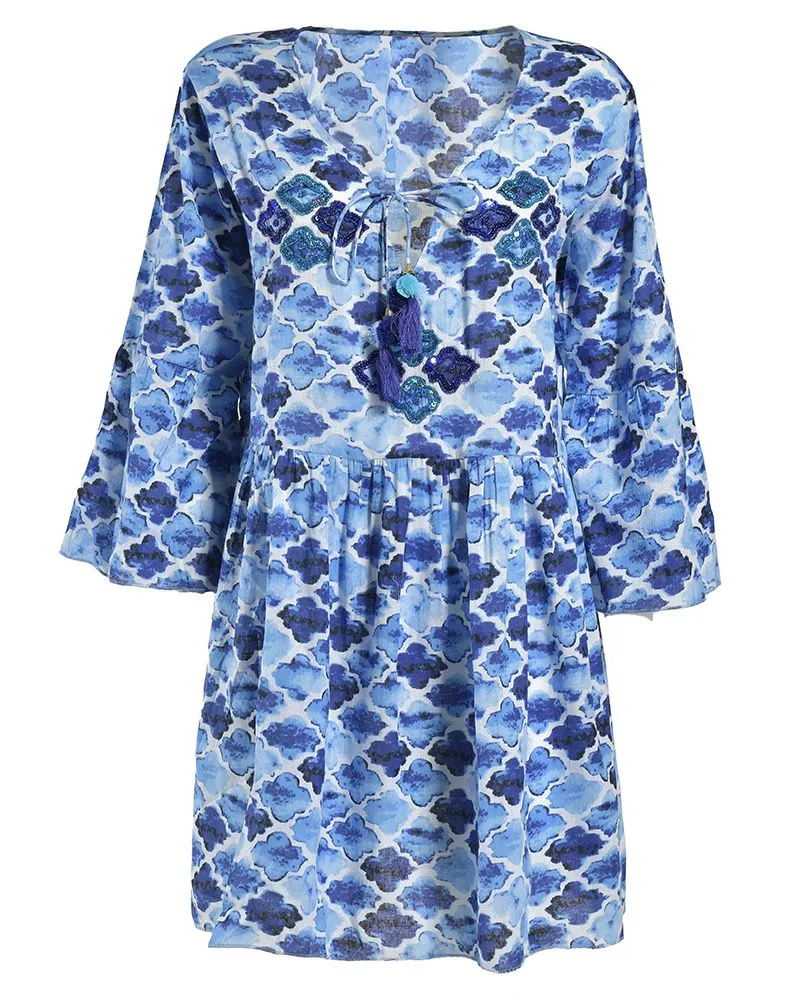 ΦΟΡΕΜΑ/ΚΑΦΤΑΝΙ ΛΕΥΚΟ/ΜΠΛΕ ΜΕ ΧΑΝΤΡΕΣ S/M (100% COTTON)