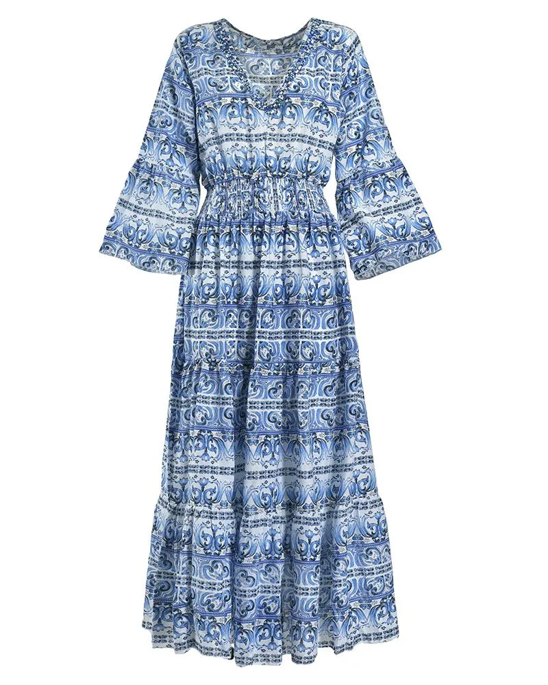 ΦΟΡΕΜΑ ΜΑΚΡΥ ΜΠΛΕ/ΛΕΥΚΟ ONE SIZE (100% COTTON)