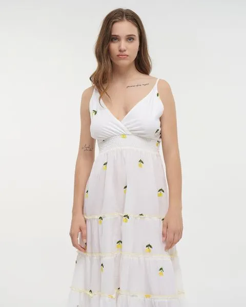 ΦΟΡΕΜΑ ΜΑΚΡΥ ΑΜΑΝΙΚΟ ΛΕΥΚΟ ΜΕ ΛΕΜΟΝΙΑ ONE SIZE (100% COTTON)