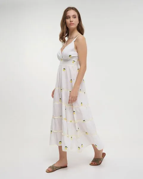 ΦΟΡΕΜΑ ΜΑΚΡΥ ΑΜΑΝΙΚΟ ΛΕΥΚΟ ΜΕ ΛΕΜΟΝΙΑ ONE SIZE (100% COTTON)