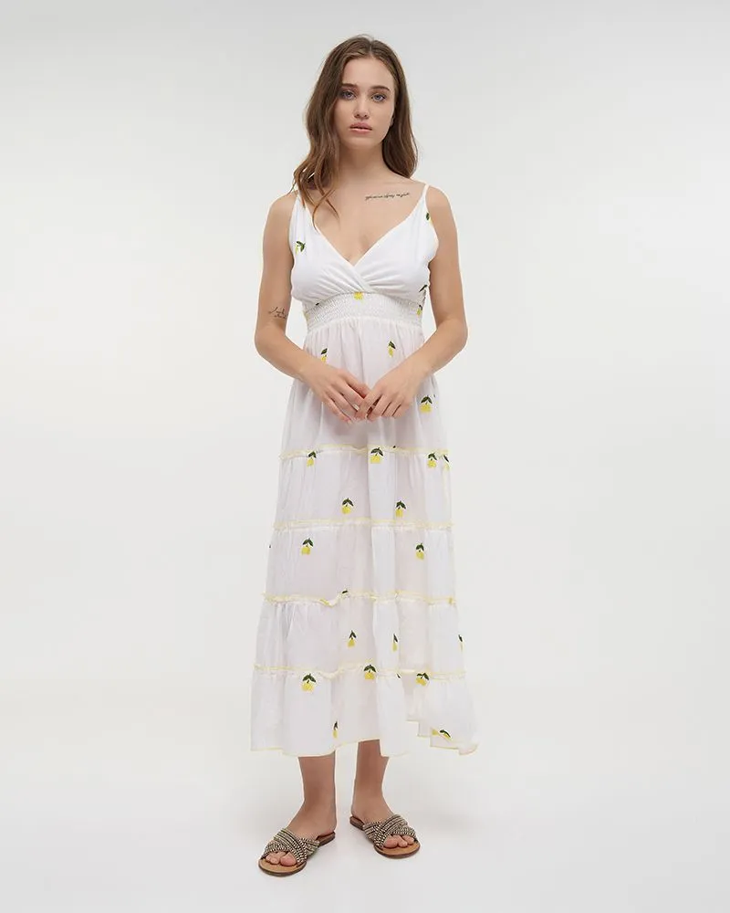 ΦΟΡΕΜΑ ΜΑΚΡΥ ΑΜΑΝΙΚΟ ΛΕΥΚΟ ΜΕ ΛΕΜΟΝΙΑ ONE SIZE (100% COTTON)