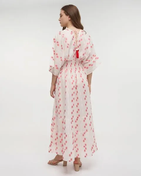 ΦΟΡΕΜΑ ΜΑΚΡΥ ΜΕ 3/4 ΜΑΝΙΚΙ ΛΕΥΚΟ/ΚΟΚΚΙΝΟ ONE SIZE (100% COTTON)