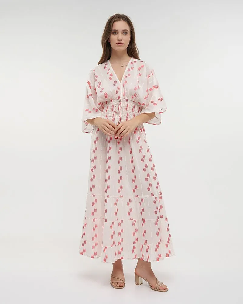 ΦΟΡΕΜΑ ΜΑΚΡΥ ΜΕ 3/4 ΜΑΝΙΚΙ ΛΕΥΚΟ/ΚΟΚΚΙΝΟ ONE SIZE (100% COTTON)