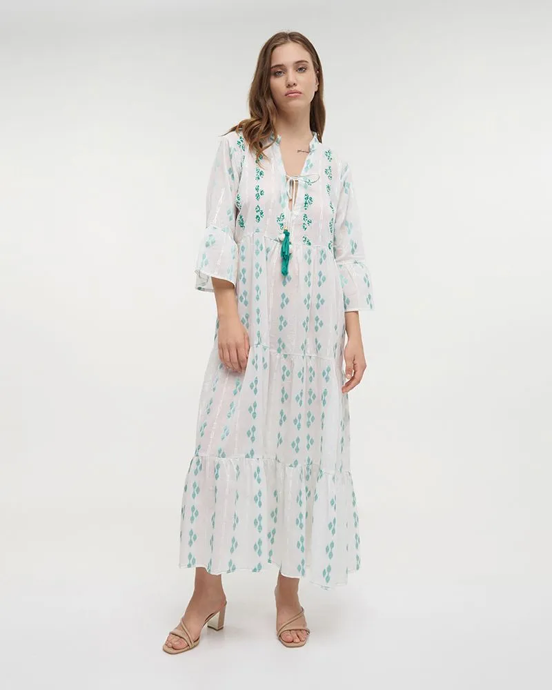 ΦΟΡΕΜΑ/ΚΑΦΤΑΝΙ ΜΑΚΡΥ ΛΕΥΚΟ/ΠΡΑΣΙΝΟ ONE SIZE (100% COTTON)