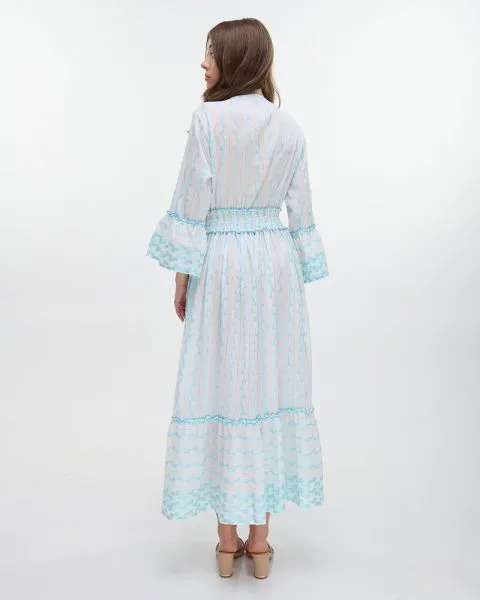 ΦΟΡΕΜΑ ΜΑΚΡΥ ΜΕ 3/4 ΜΑΝΙΚΙ ΛΕΥΚΟ/ΓΑΛΑΖΙΟ ONE SIZE (100% COTTON)