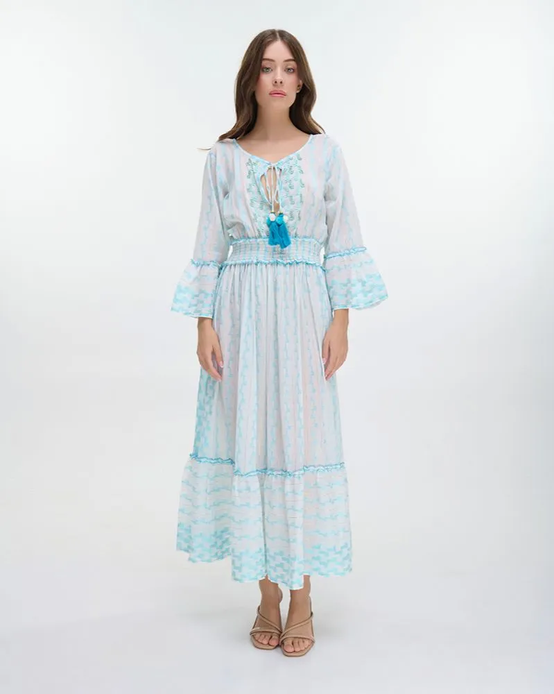 ΦΟΡΕΜΑ ΜΑΚΡΥ ΜΕ 3/4 ΜΑΝΙΚΙ ΛΕΥΚΟ/ΓΑΛΑΖΙΟ ONE SIZE (100% COTTON)