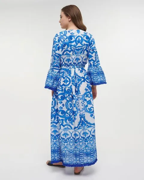 ΦΟΡΕΜΑ/ΠΟΥΚΑΜΙΣΑ ΜΑΚΡΙΑ ΜΠΛΕ/ΛΕΥΚΟ ΜΕ ΚΕΝΤΗΜΑΤΑ M/L (100% COTTON)