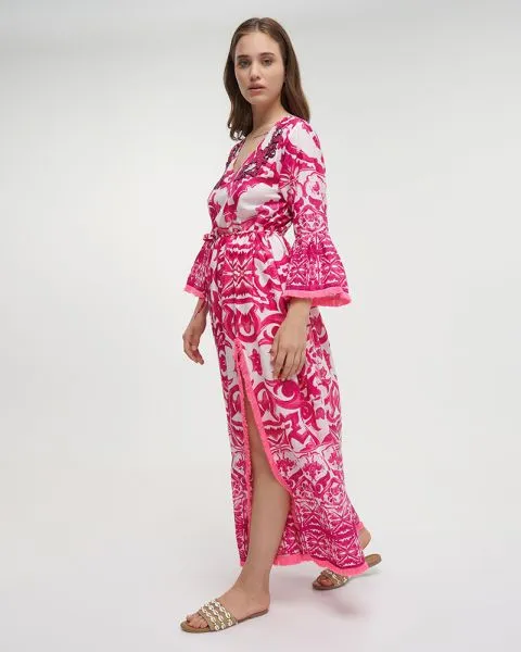 ΦΟΡΕΜΑ/ΠΟΥΚΑΜΙΣΑ ΜΑΚΡΙΑ ΦΟΥΞ/ΛΕΥΚΟ ΜΕ ΚΕΝΤΗΜΑΤΑ M/L (100% COTTON)