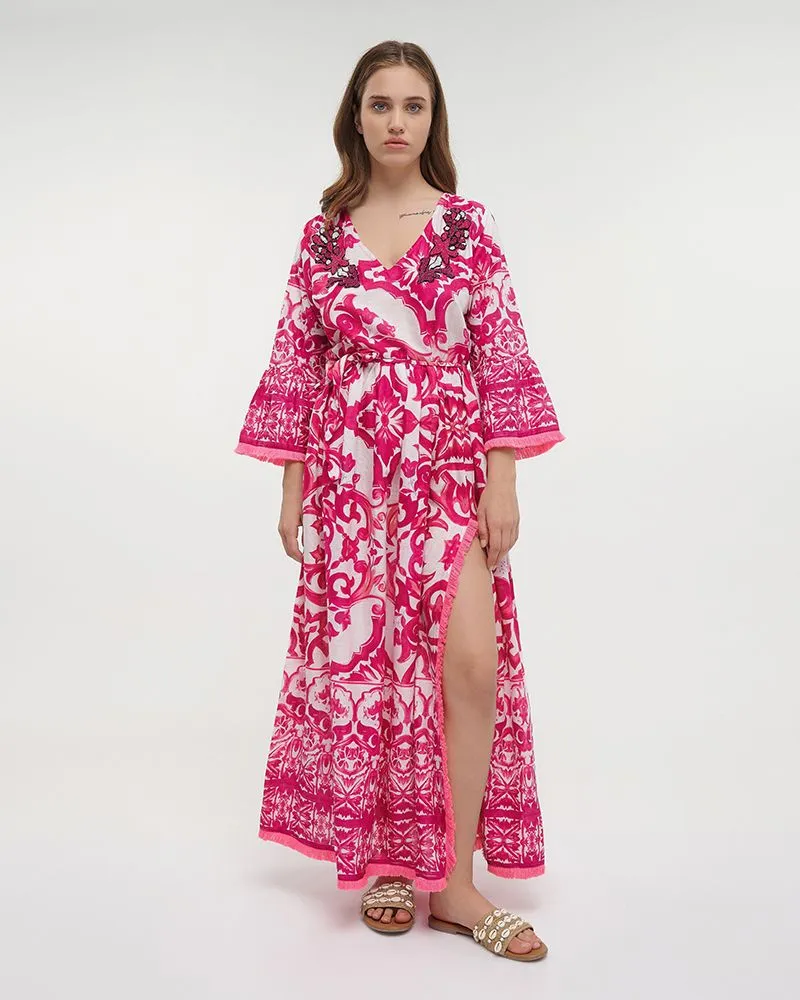 ΦΟΡΕΜΑ/ΠΟΥΚΑΜΙΣΑ ΜΑΚΡΙΑ ΦΟΥΞ/ΛΕΥΚΟ ΜΕ ΚΕΝΤΗΜΑΤΑ M/L (100% COTTON)