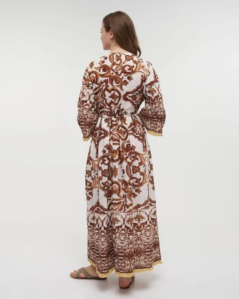 ΦΟΡΕΜΑ/ΠΟΥΚΑΜΙΣΑ ΜΑΚΡΙΑ ΚΑΦΕ/ΛΕΥΚΟ ΜΕ ΚΕΝΤΗΜΑΤΑ S/M (100% COTTON)