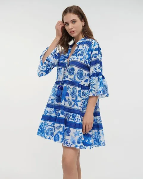 ΦΟΡΕΜΑ/ΚΑΦΤΑΝΙ ΛΕΥΚΟ/ΜΠΛΕ ΜΕ ΑΣΤΕΡΙΕΣ ΚΑΙ ΚΟΧΥΛΙΑ M/L (100% COTTON)