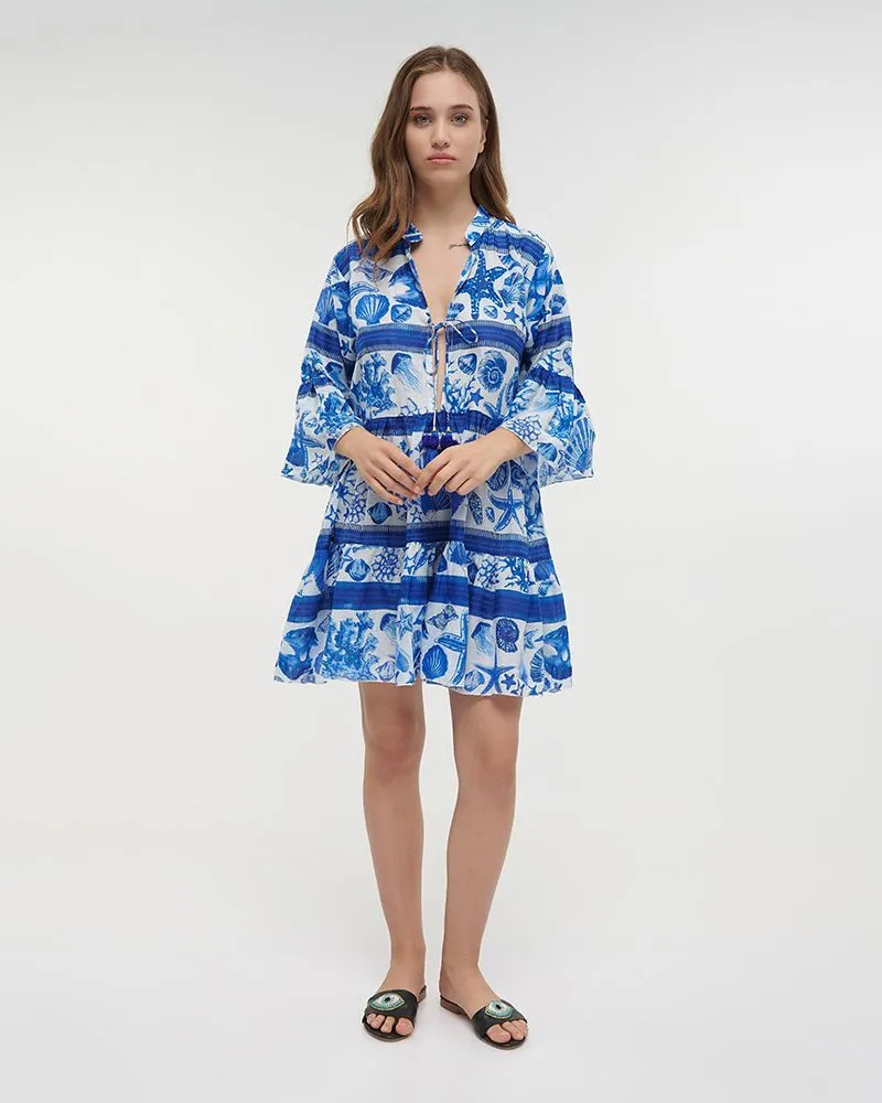 ΦΟΡΕΜΑ/ΚΑΦΤΑΝΙ ΛΕΥΚΟ/ΜΠΛΕ ΜΕ ΑΣΤΕΡΙΕΣ ΚΑΙ ΚΟΧΥΛΙΑ M/L (100% COTTON)