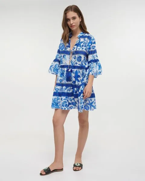 ΦΟΡΕΜΑ/ΚΑΦΤΑΝΙ ΛΕΥΚΟ/ΜΠΛΕ ΜΕ ΑΣΤΕΡΙΕΣ ΚΑΙ ΚΟΧΥΛΙΑ L/XL (100% COTTON)