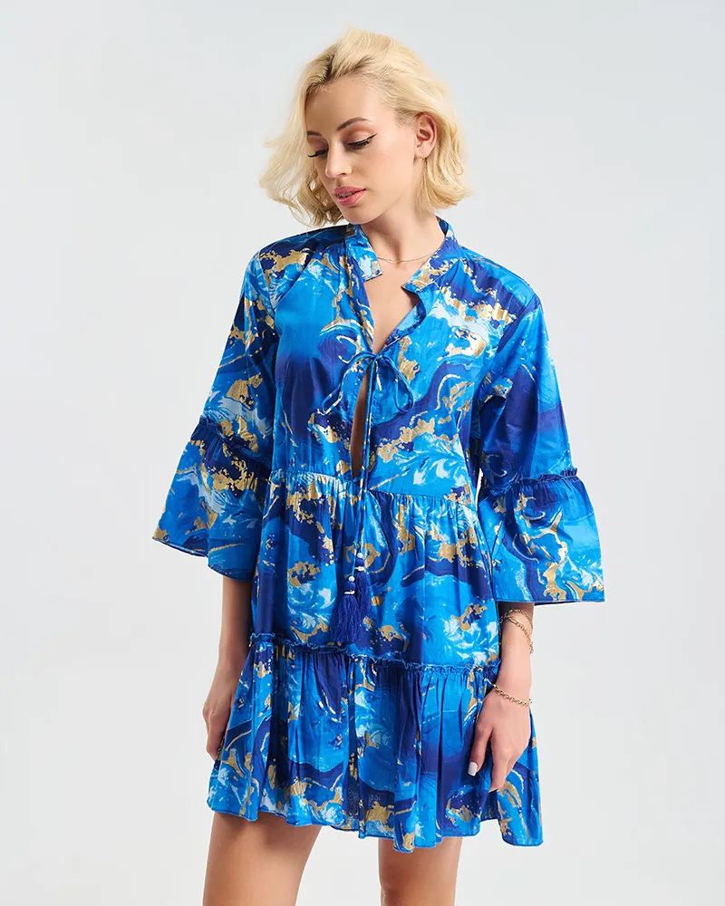 ΚΑΦΤΑΝΙ/ΦΟΡΕΜΑ ΣΕ ΣΚΟΥΡΟ ΜΠΛΕ/ΧΡΥΣΟ ΜΕ ΦΟΥΝΤΑΚΙΑ L/XL (100% COTTON)