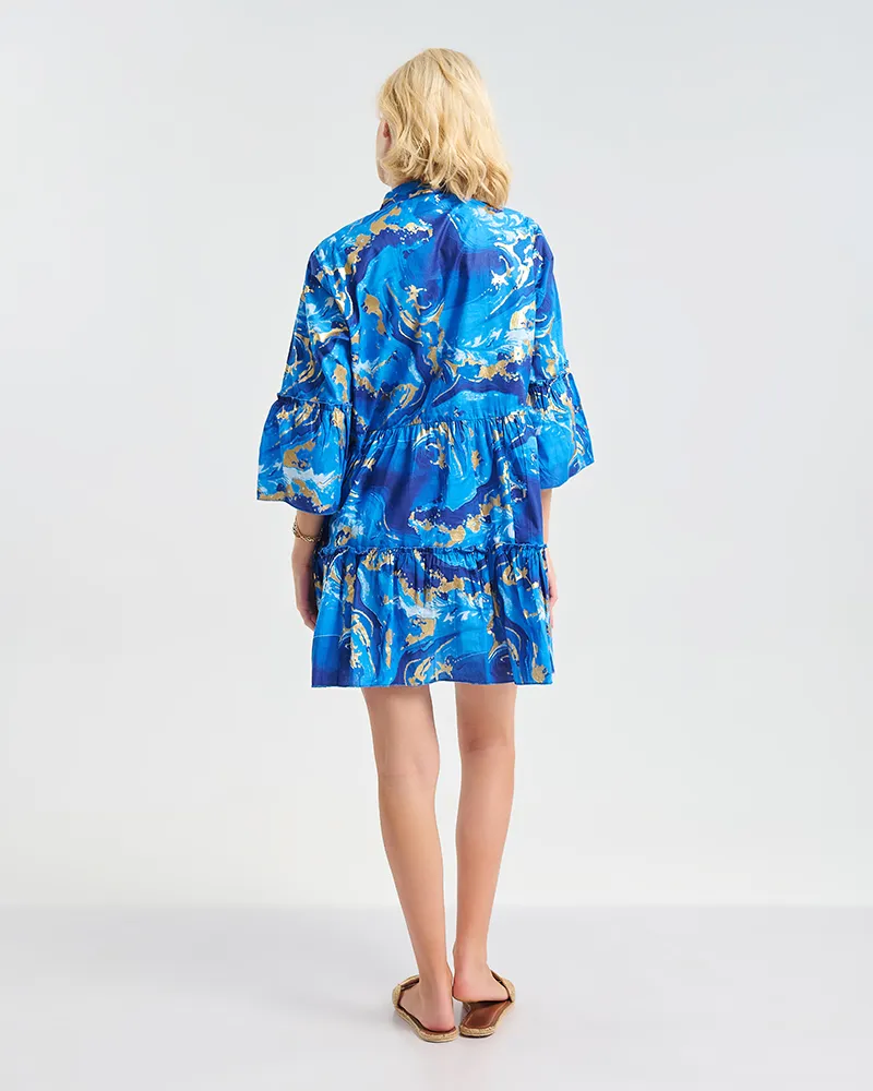 ΚΑΦΤΑΝΙ/ΦΟΡΕΜΑ ΣΕ ΣΚΟΥΡΟ ΜΠΛΕ/ΧΡΥΣΟ ΜΕ ΦΟΥΝΤΑΚΙΑ L/XL (100% COTTON)