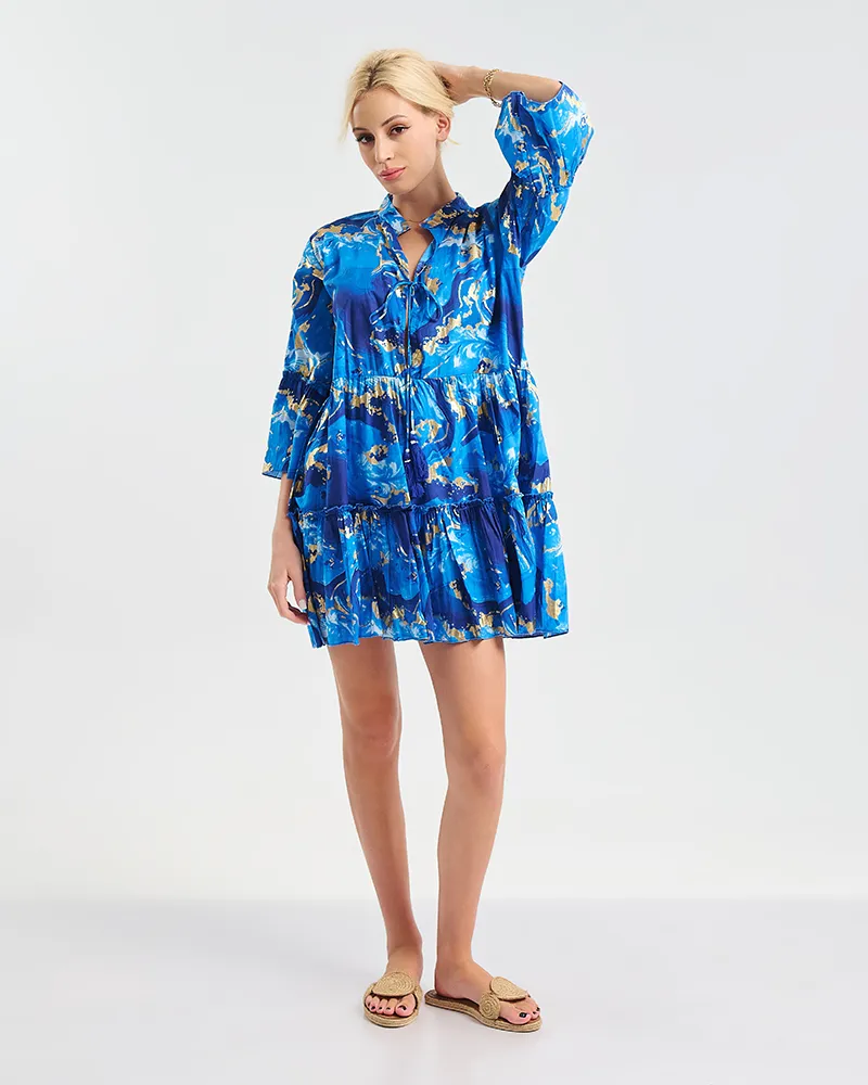 ΚΑΦΤΑΝΙ/ΦΟΡΕΜΑ ΣΕ ΣΚΟΥΡΟ ΜΠΛΕ/ΧΡΥΣΟ ΜΕ ΦΟΥΝΤΑΚΙΑ L/XL (100% COTTON)