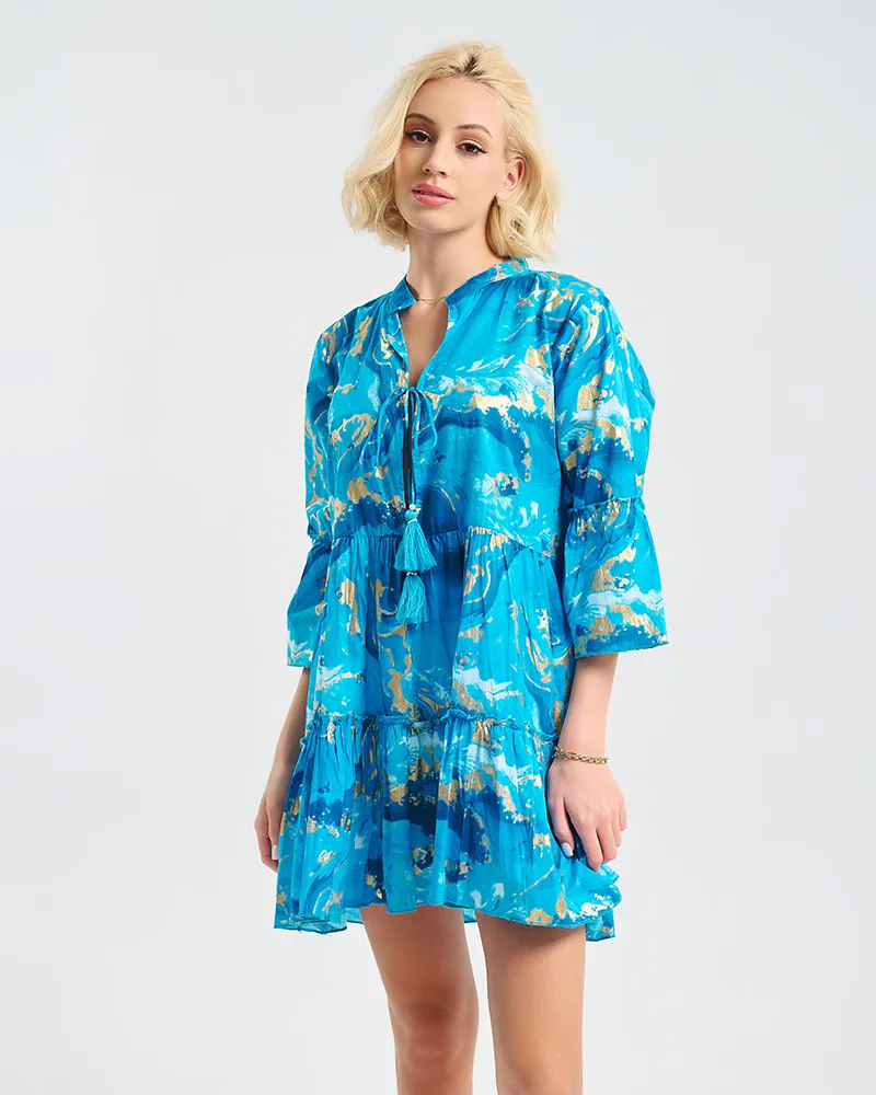 ΚΑΦΤΑΝΙ/ΦΟΡΕΜΑ ΣΕ ΓΑΛΑΖΙΟ/ΧΡΥΣΟ ΜΕ ΦΟΥΝΤΑΚΙΑ L/XL (100% COTTON)