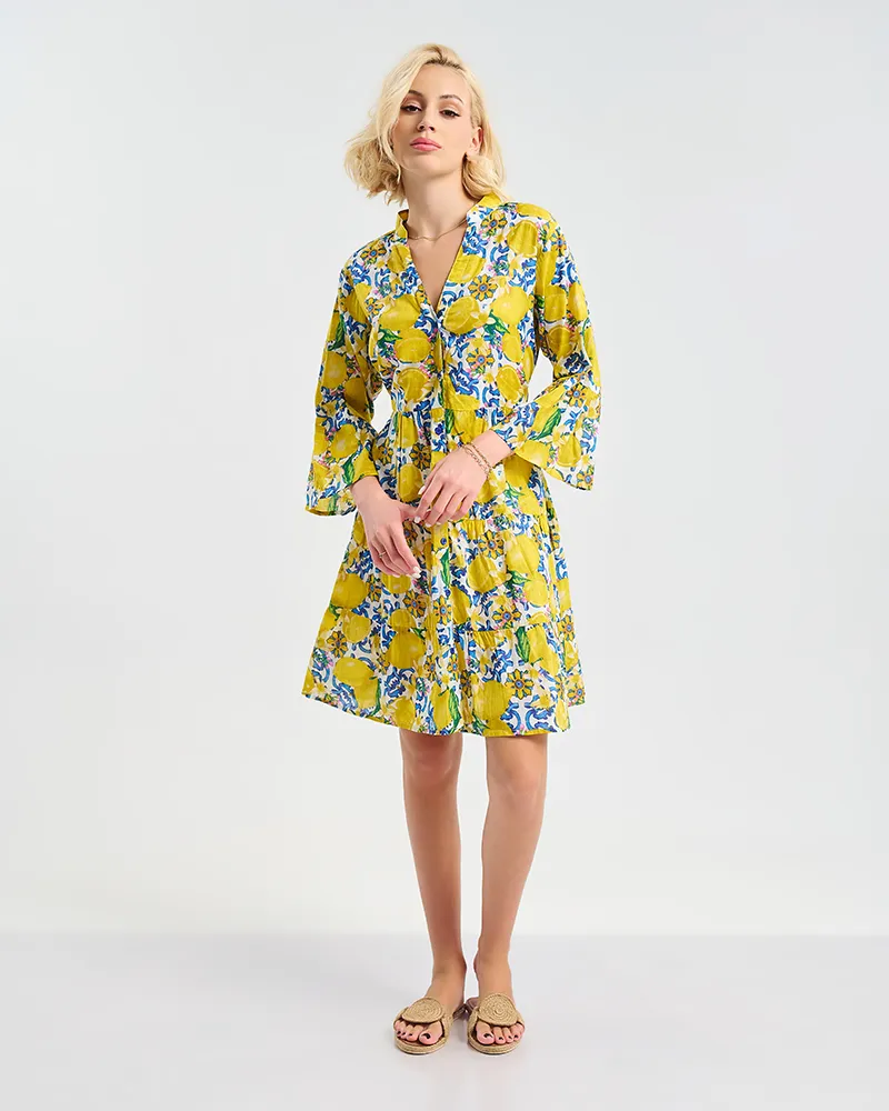 ΦΟΡΕΜΑ/ΚΑΦΤΑΝΙ ΜΕ ΜΑΝΙΚΙΑ ΛΕΥΚΟ/ΚΙΤΡΙΝΟ/ΜΠΛΕ S/M (100% COTTON)