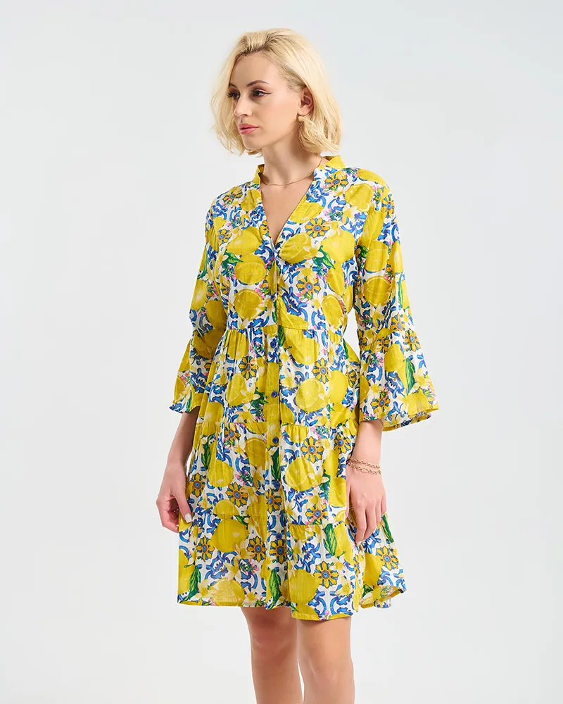 ΦΟΡΕΜΑ/ΚΑΦΤΑΝΙ ΜΕ ΜΑΝΙΚΙΑ ΛΕΥΚΟ/ΚΙΤΡΙΝΟ/ΜΠΛΕ L/XL (100% COTTON)