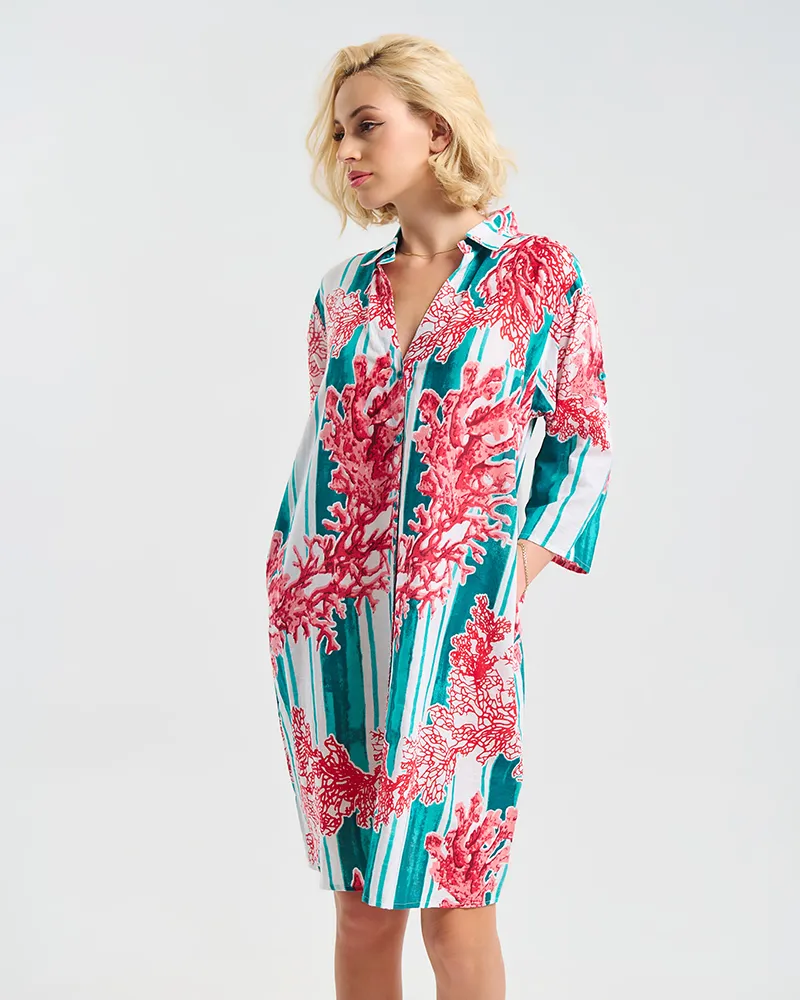 ΚΑΦΤΑΝΙ ΜΕ ΜΑΝΙΚΙΑ ΛΕΥΚΟ ΜΕ ΚΟΚΚΙΝΟ/ΡΟΖ ΚΕΝΤΗΜΑΤΑ ONE SIZE (100% COTTON)