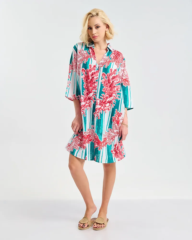 ΚΑΦΤΑΝΙ ΜΕ ΜΑΝΙΚΙΑ ΛΕΥΚΟ ΜΕ ΚΟΚΚΙΝΟ/ΡΟΖ ΚΕΝΤΗΜΑΤΑ ONE SIZE (100% COTTON)