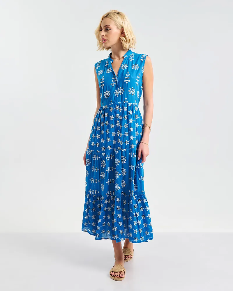 ΜΑΚΡΥ ΦΟΡΕΜΑ ΜΠΛΕ ΑΜΑΝΙΚΟ ΜΕ ΛΕΥΚΕΣ ΛΕΠΤΟΜΕΡΕΙΕΣ ONE SIZE ( 100% COTTON)