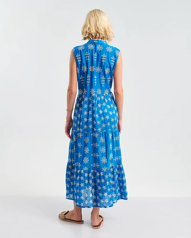 ΜΑΚΡΥ ΦΟΡΕΜΑ ΜΠΛΕ ΑΜΑΝΙΚΟ ΜΕ ΛΕΥΚΕΣ ΛΕΠΤΟΜΕΡΕΙΕΣ ONE SIZE ( 100% COTTON)