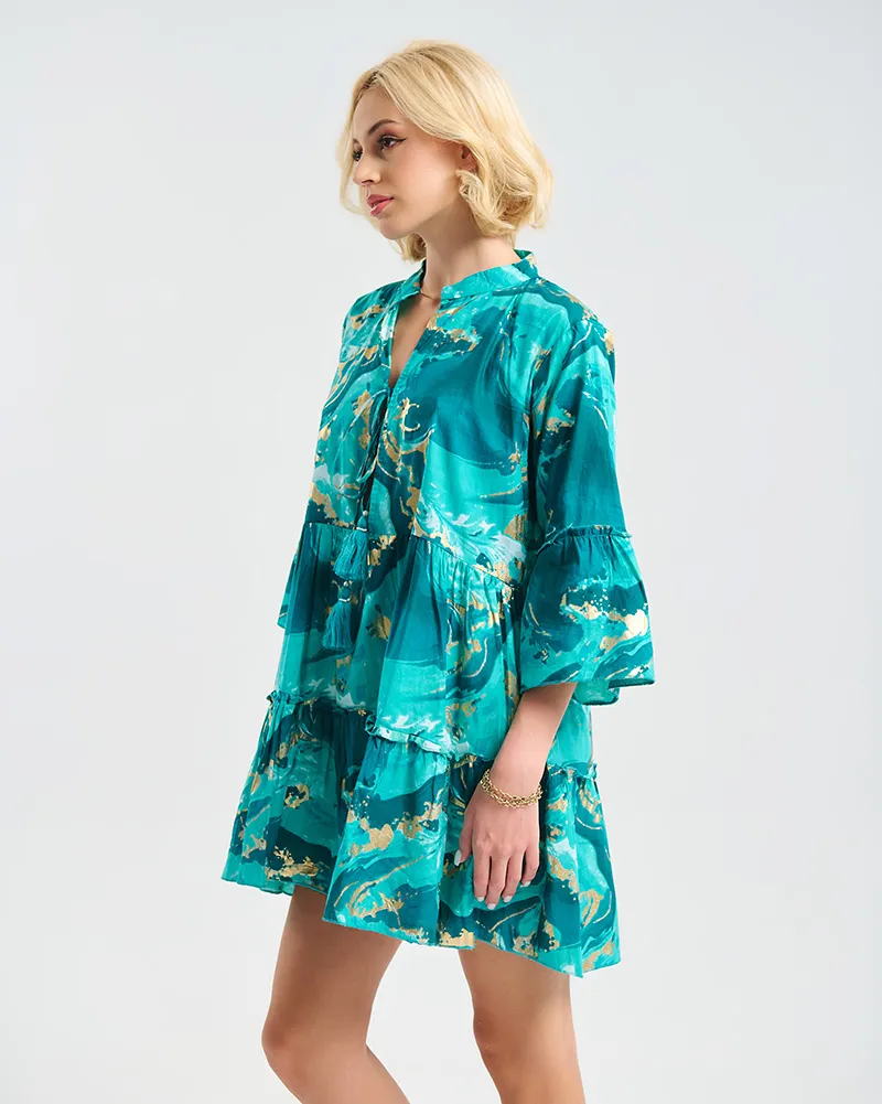 ΚΑΦΤΑΝΙ/ΦΟΡΕΜΑ ΣΕ ΤΥΡΚΟΥΑΖ/ΧΡΥΣΟ ΜΕ ΦΟΥΝΤΑΚΙΑ S/M (50% COTTON 50% POLYESTER)