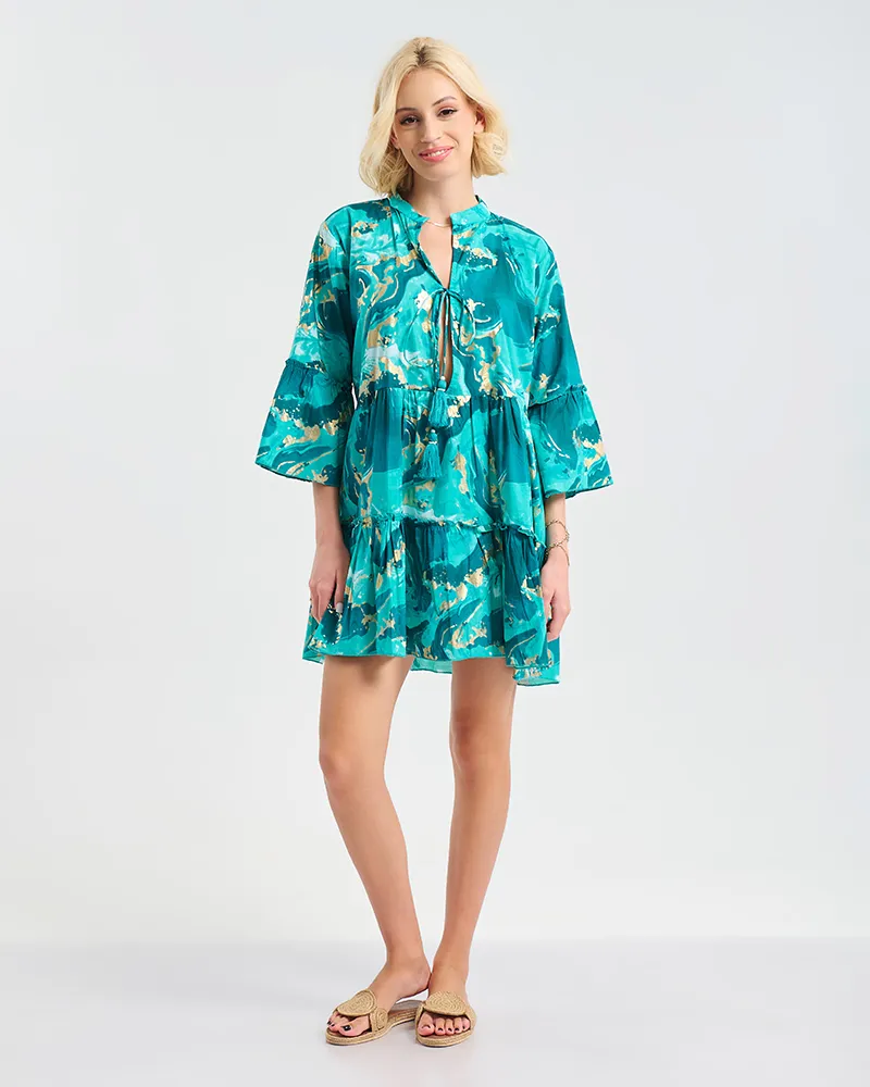 ΚΑΦΤΑΝΙ/ΦΟΡΕΜΑ ΣΕ ΤΥΡΚΟΥΑΖ/ΧΡΥΣΟ ΜΕ ΦΟΥΝΤΑΚΙΑ L/XL (100% COTTON)