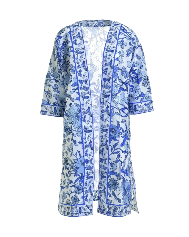 ΚΙΜΟΝΟ ΜΕ ΜΑΚΡΥ ΜΑΝΙΚΙ ΛΕΥΚΟ/ ΜΠΛΕ ΜΕ ΣΧΕΔΙΑ ΟΝΕ SIZE (100% COTTON)